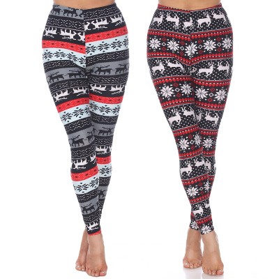 Women's One Size Fits Most Printed Leggings Grey/Red One Size Fits Most -  White Mark