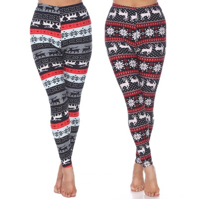 Women's Pack Of 2 Leggings Grey/red One Size Fits Most - White