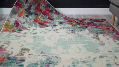 Colorful Abstract Blue Synthetic Rectangular Area Rug