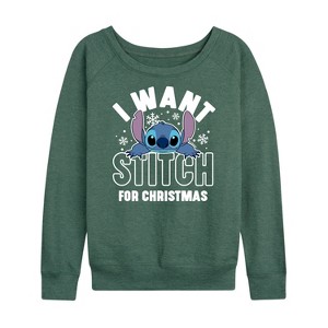 Women's - Lilo and Stitch - I Want A Stitch For Christmas Lightweight French Terry Wide Neck Long Sleeve Shirt - 1 of 4