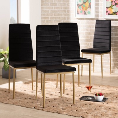 4pc Armand Velvet Fabric Upholstered and Metal Dining Chair Set - Baxton Studio