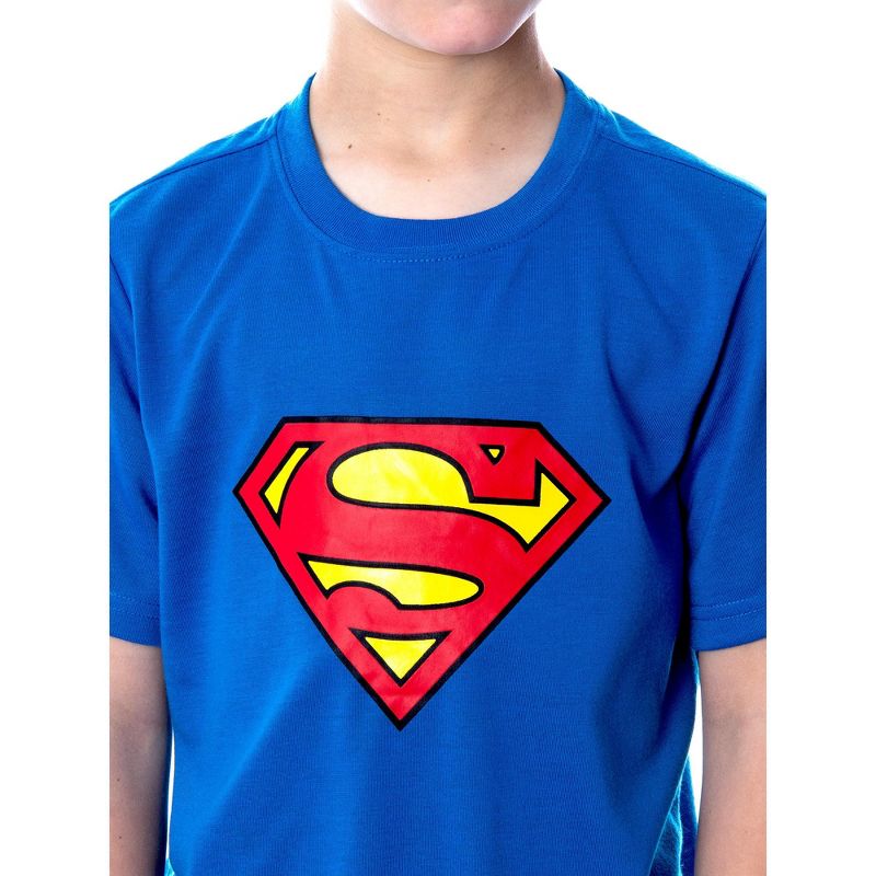 DC Comics Big Boys' Superman Logo Short Sleeve Pajama Short Set Blue, 4 of 6