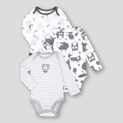 Lamaze Baby Boys' 3pk Organic Cotton Bear Long Sleeve Bodysuit - Gray/White Newborn