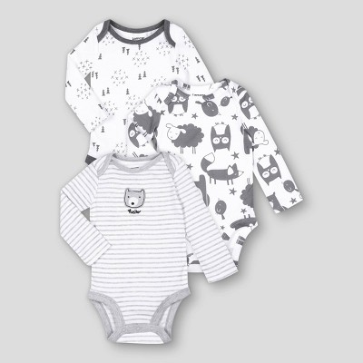 Image of Lamaze Baby 3pk Organic Cotton Forest Animals Long Sleeve Bodysuit - Gray/White 9M