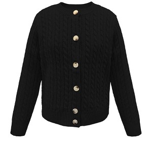 Girl's Cardigan Sweaters Open Front Long Sleeve Button Down Knit Ladies Wool Coats Causal Tops - 1 of 2