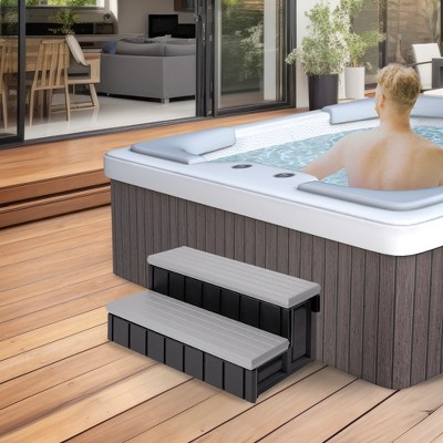 Gray and Black 36-Inch Weatherproof Polyethylene Spa Steps