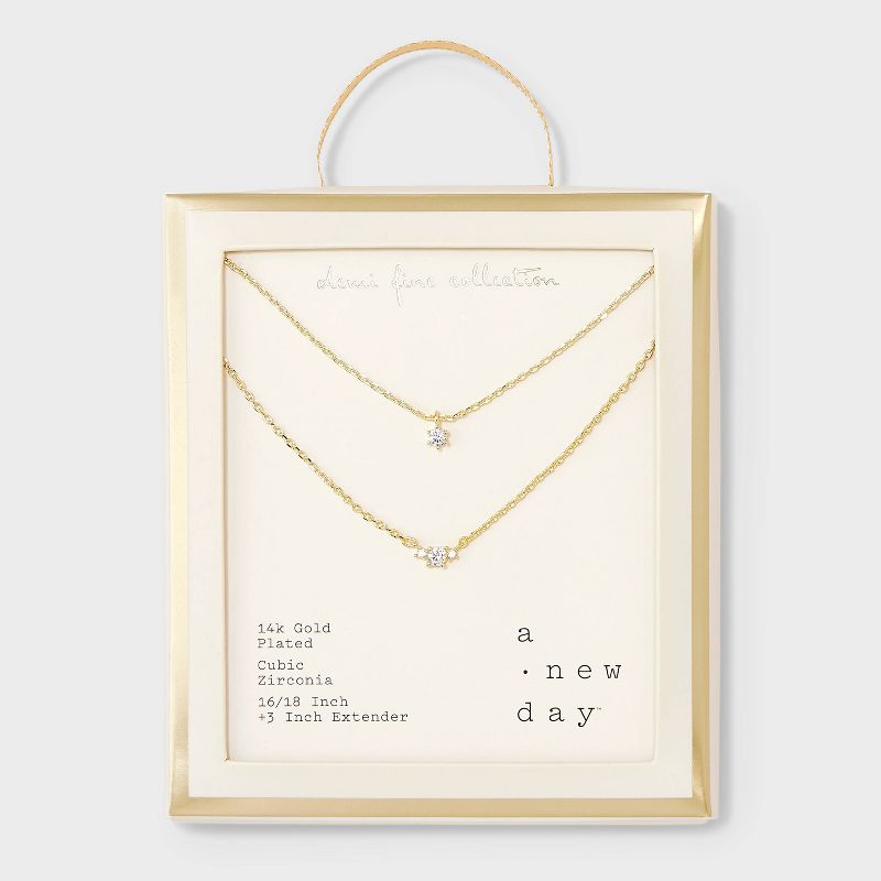 14k Gold Plated Triple Cubic Zirconia Layered Necklace - A New Day&#8482; Gold, 1 of 6