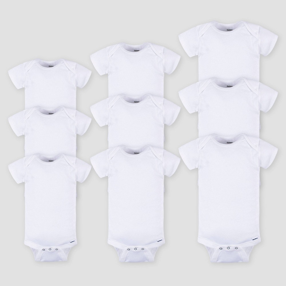 Gerber Baby 9pk Short Sleeve Onesie - White 0-3M