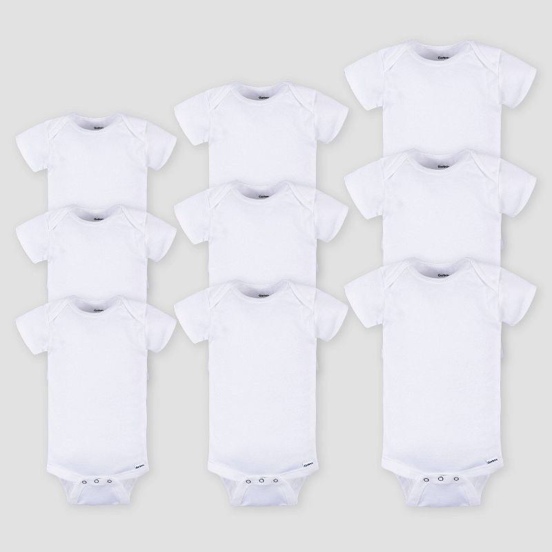 Gerber Baby 9pk Grow with Me Short Sleeve Onesie Assorted Size Set - White, 1 of 7