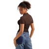 Short Sleeve Sheer Mesh Ruched T Shirts with Mock Turtle Neck Short Sleeve Basic Summer Tees Tops Slim Fit T Shirts Trendy Going Out Tops - 2 of 4