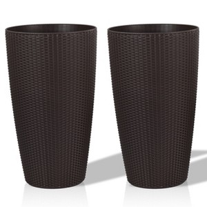 Okak Round/Square Self-Watering Planter with Faux Rattan Design 22.5 Inch Auto-Irrigation Pot for Indoor/Outdoor Plants - 1 of 4