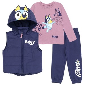 Bluey Girls Zip Up T-Shirt and Jogger Fleece Pants 3 Piece Toddler to Big Kid - 1 of 4