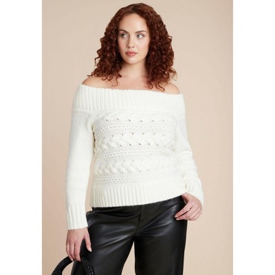 ELOQUII Off The Shoulder Cableknit Sweater