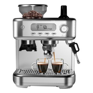 Espresso Maker with Grinder, Milk Frother, 15 Bar Pump, 15 Grind Settings, Digital Display, High Power Milk Frother, Digital LCD Screen - 1 of 4