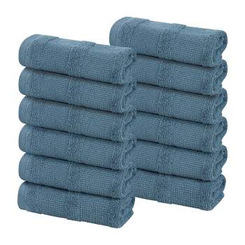 Ribbed Cotton Highly Absorbent Medium Weight Face Towels/ Washcloths, Set of 12 by Blue Nile Mills