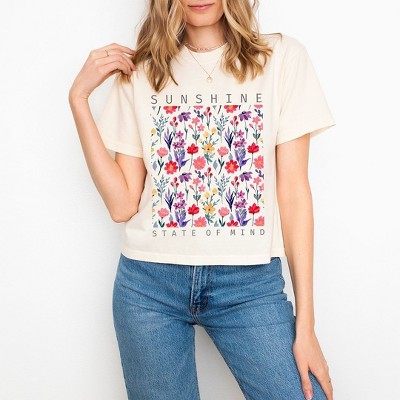 Simply Sage Market Women's Sunshine State of Mind Flowers Short Sleeve Relaxed Fit Cropped Tee