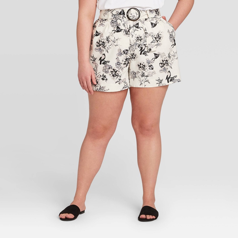 Women's Plus Size Floral Print Mid-Rise Pleated Shorts - Who What Wear Cream 16W, Women's, Ivory was $27.99 now $19.59 (30.0% off)