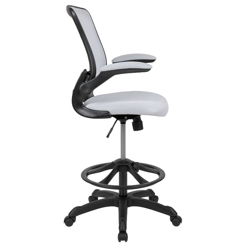 Flash Furniture Mid-Back Mesh Ergonomic Drafting Chair with Adjustable Foot Ring and Flip-Up Arms, 5 of 17