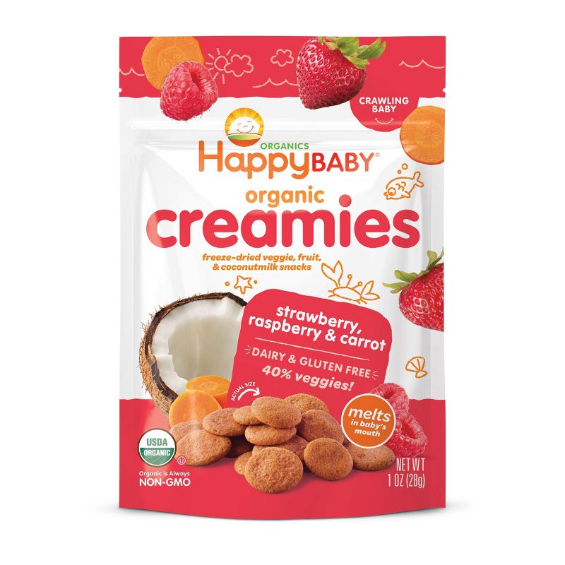 HappyBaby Creamies Strawberry Raspberry &#38; Carrot Freeze-Dried Snacks - 1oz, 1 of 6