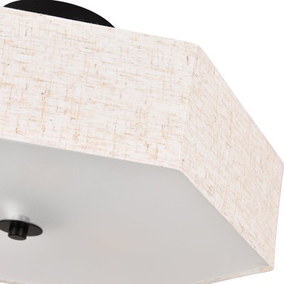 PAKOKULA Farmhouse 17.7 in. 3-Light Matte Black Semi-Flush Mount Ceiling Light With Hexagonal Linen Fabric Shade