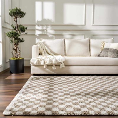 Hauteloom Kieu Taupe Checkered Shag Rug