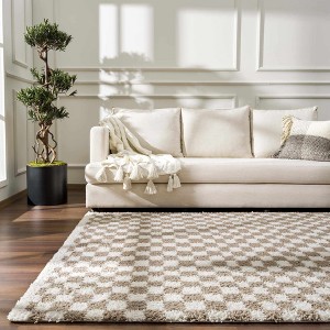 Hauteloom Kieu Taupe Checkered Shag Rug - 1 of 4