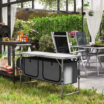 47" White Aluminum Folding Camping Table with Storage Organizer