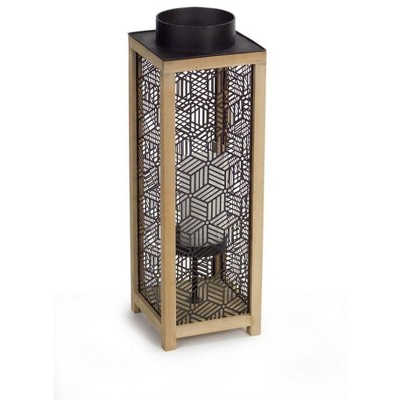 Melrose 21” Contemporary Wooden and Black Metal Decorative Candle Lanterns