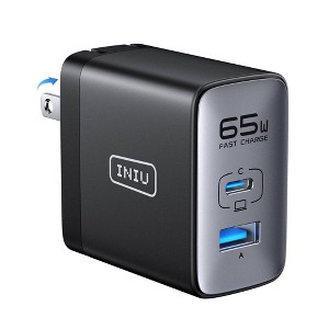 INIU Leopard 65W Fast Charging Wall Charger with Dual Port USB-A and USB-C - Black - 1 of 4
