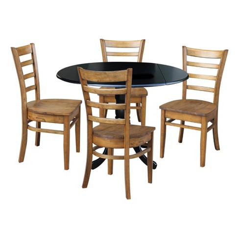 42 Katlee Dual Table With 4 Ladder, Pecan Wood Dining Room Chairs