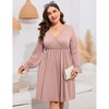 BLUEMING Plus Size Women Dress Faux Wrap V Neck Dress with Ruffle Cuff Bishop Sleeve Fall Midi Dress - 2 of 4