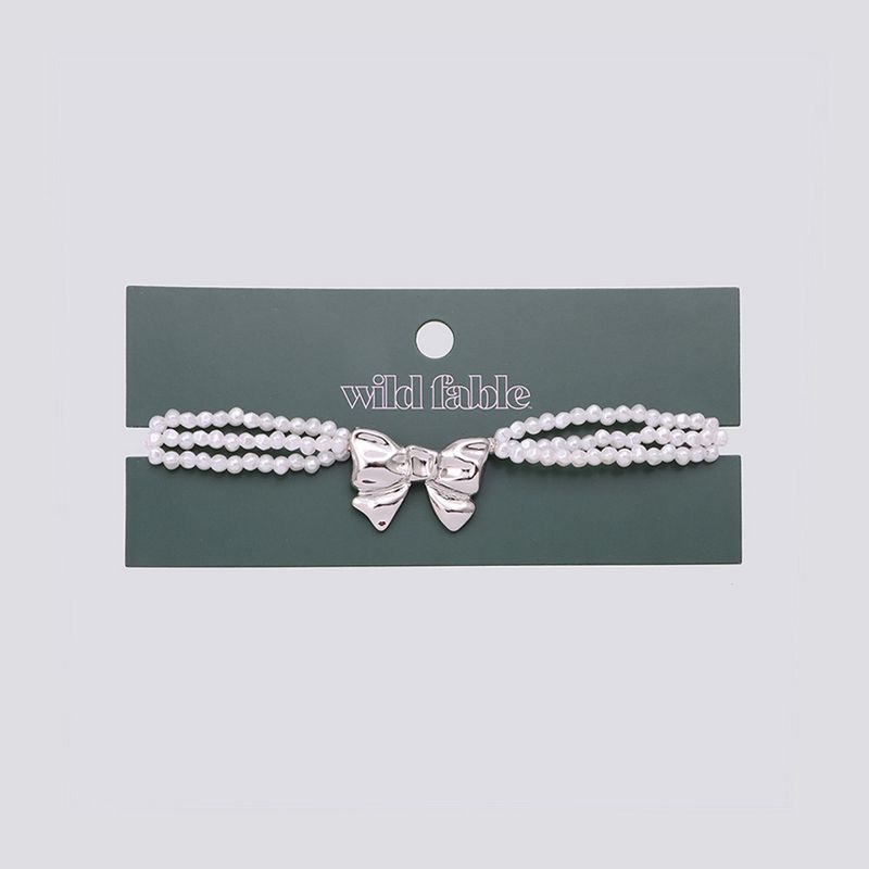 White Bead Choker Necklace with Bow Accent - Wild Fable™ White/Silver, 2 of 3