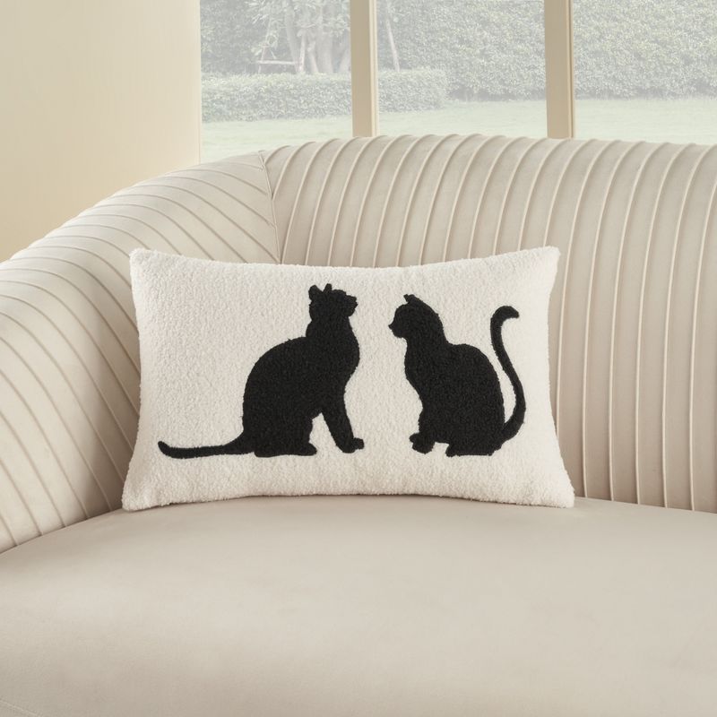 Mina Victory Pet Cats Silhouette 12" x 21" Black Indoor Faux Shearling Throw Pillow, 2 of 6