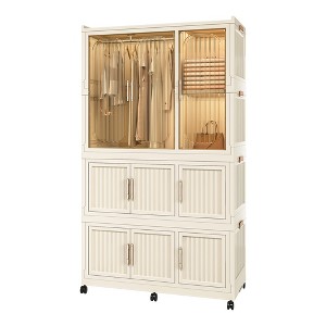 Portable Wardrobe Closet Storage Organizer for Clothes,Clothes Dresser,Magnetic Doors-9 Cubes & 1 Hanging Rod,6 pcs hangers - 1 of 4