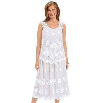 Collections Etc Embroidered Tiered Sleeveless White Dress