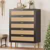 Rattan 5-Drawer Dresser – 44" Tall Narrow Farmhouse Wooden Chest with Metal Legs & Handles - 3 of 4