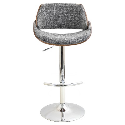 Fabrizzi Mid-Century Chrome & Walnut Adjustable Swivel Barstool - Set of 2
