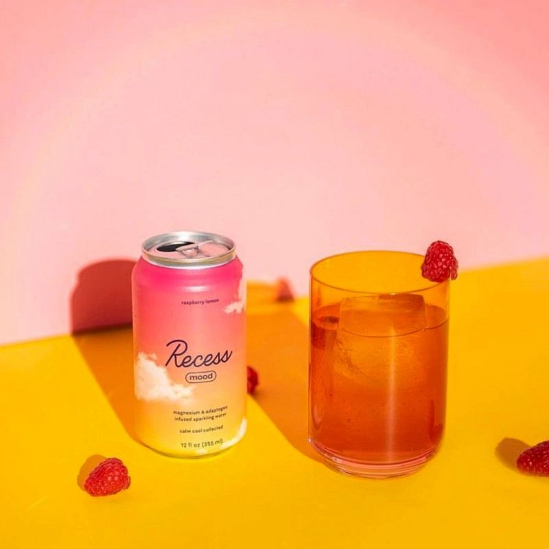Recess Mood Raspberry Lemon Sparkling Water with Magnesium L Threonate - 12 fl oz Can, 4 of 6
