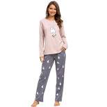 cheibear Womens Sleepwear Pjs Lounge Round Neck with Pants Nightwear Pajama Set