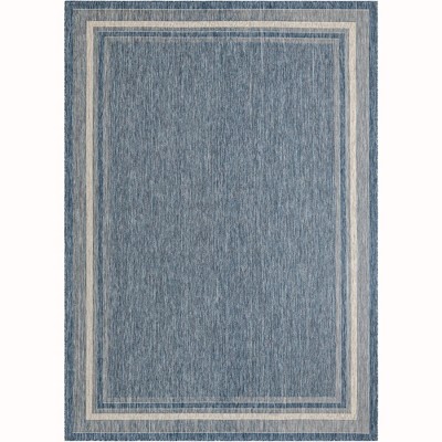 Abstract Blue Synthetic 10' x 14' Easy-Care Outdoor Rug