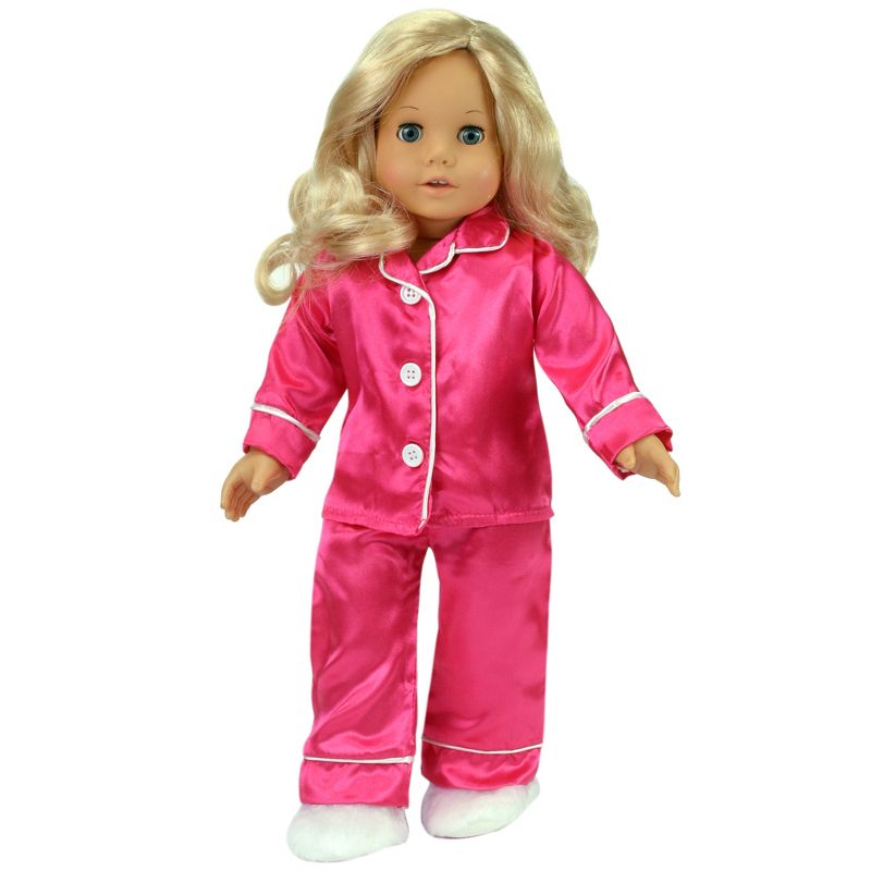 Sophia’s Satin Pajama Set with Slippers for 18" Dolls, Hot Pink, 4 of 6