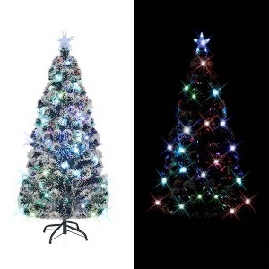 vidaXL Pre-lit Christmas Tree Green and White 5 ft Fiber Optic - 1 of 4