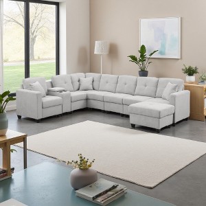 Modern L-Shaped Modular Sectional Sofa with Console & Ottoman - 1 of 4