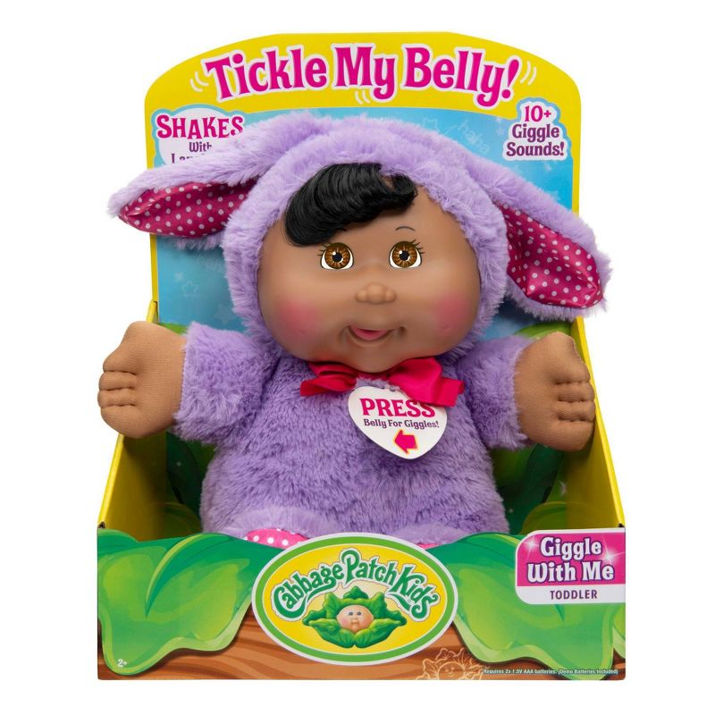 Cabbage Patch Kids Giggle With Me Purple Bunny Baby Doll with Brown Eyes, 3 of 6