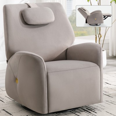 34"W Swivel Rocker Recliner Chair Accent Chair with Lumbar and Neck Support Pillow, USB and Type-C Ports, Blue/Beige/Grey-ModernLuxe