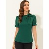 INSPIRE CHIC Women's Bow Tie Neck Solid Color Elastic Cuffs Elegant Office Short Sleeve Blouse - 2 of 4