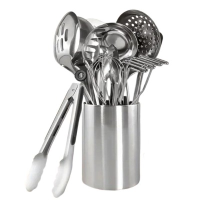 Attop Premium Set of 11 Stainless Steel Kitchen Tool Set with Holder Easy To Clean, Space Saving, Great for Cooking, Baking, Prepping