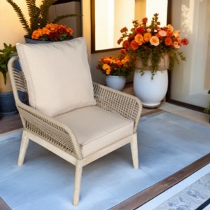Moda Furnishings 2pcs Acacia Wood Patio Outdoor Single Sofa With Beige Cushions - 1 of 4