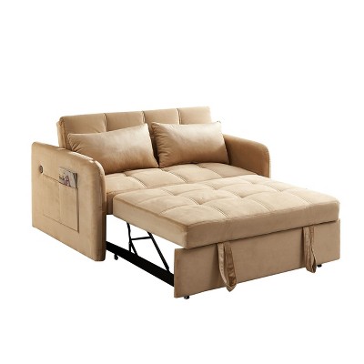 NicBex 55.5" Multifunctional Pull Out Sofa Bed Convertible Velvet Double Lounge Sofa with Side Pockets and USB Socket