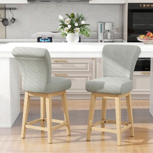 Dyonery Solid Wood Swivel Counter Upholstered Bar Stool 26.8" Height Set of 2 Barstools with Back & Arms for Kitchen Island,Home Bar - 1 of 4